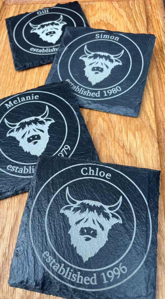 Slate Coaster Highland Cow Design