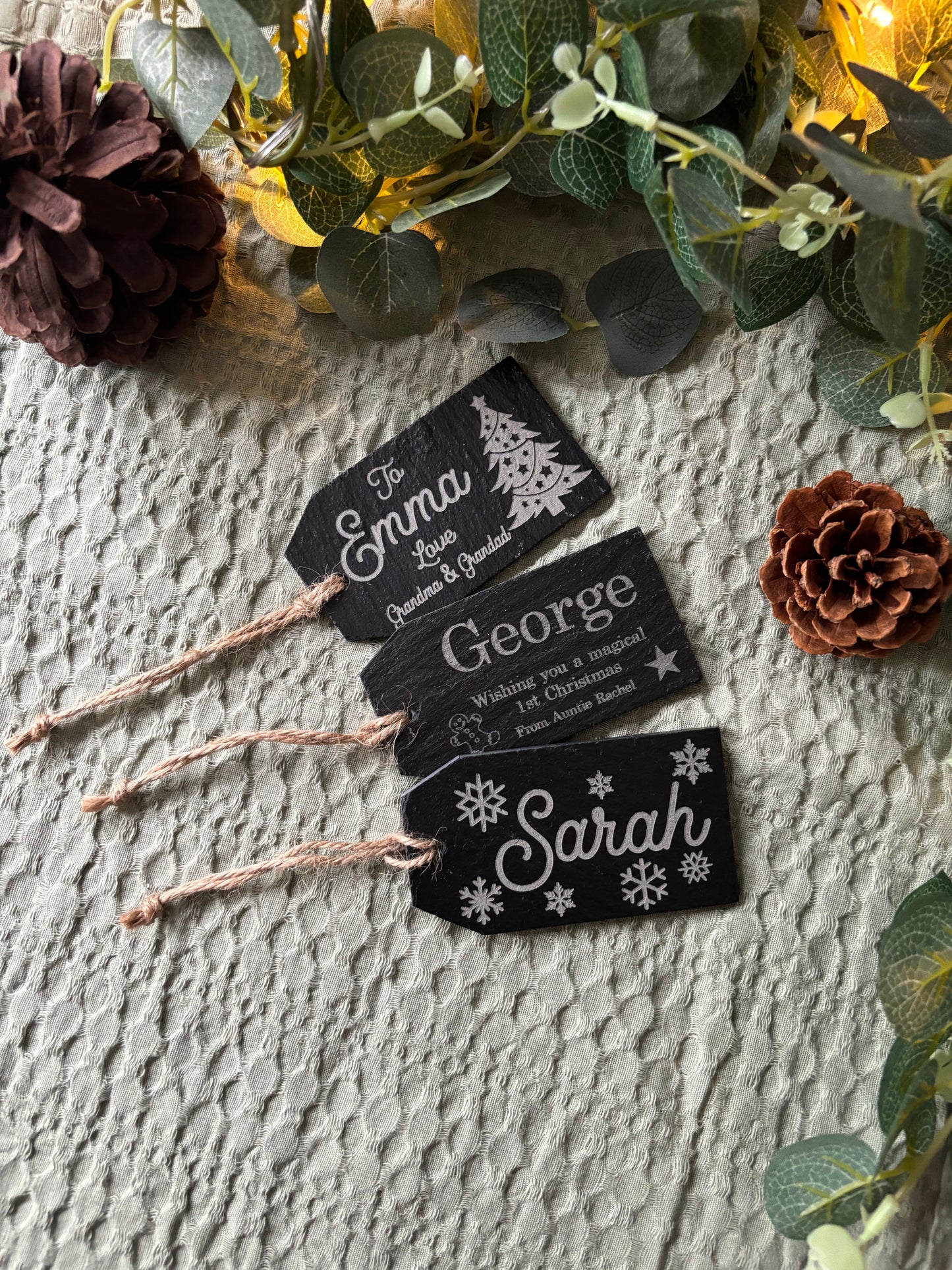 Engraved Slate Christmas Ticket Tag