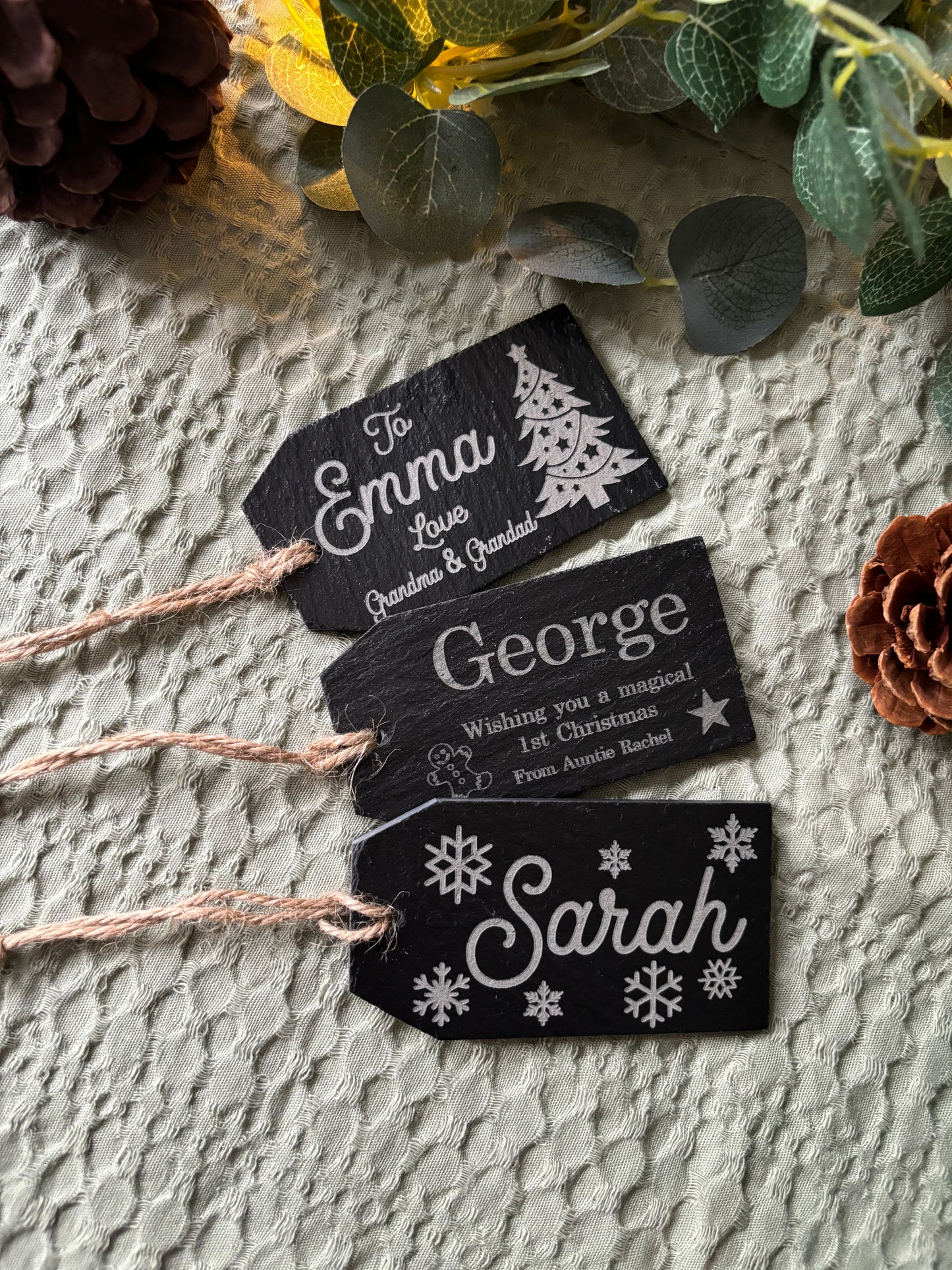 Engraved Slate Christmas Ticket Tag