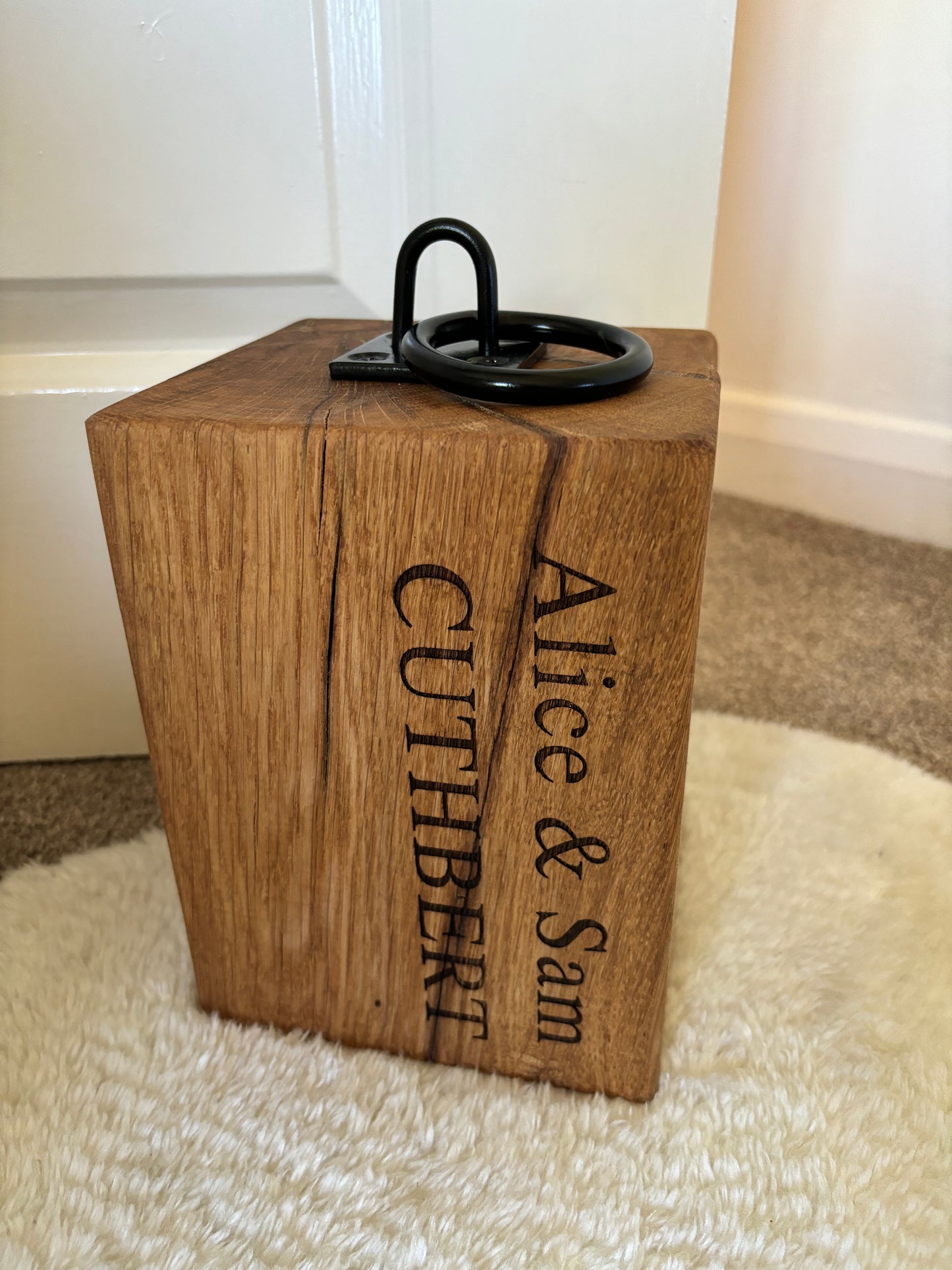 Engraved Oak Doorstop