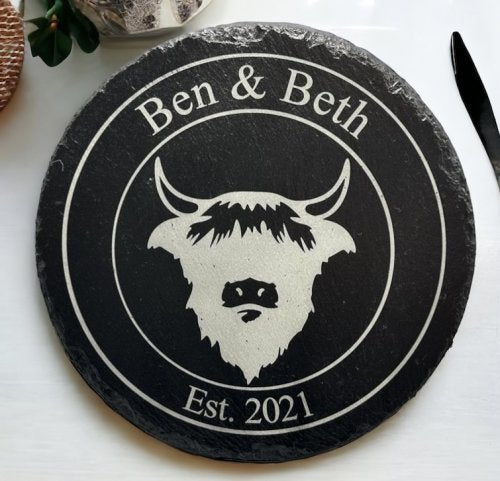 Slate Placemat Highland Cow Design