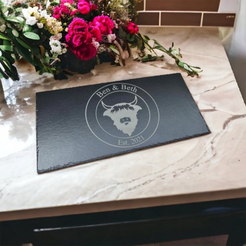 Extra Large Slate Platter Highland Cow Design