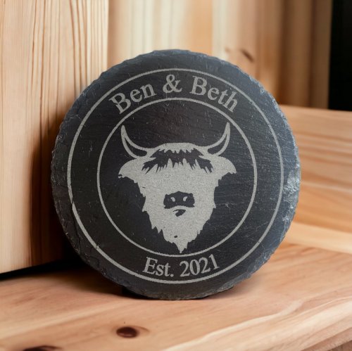 Slate Coaster Highland Cow Design