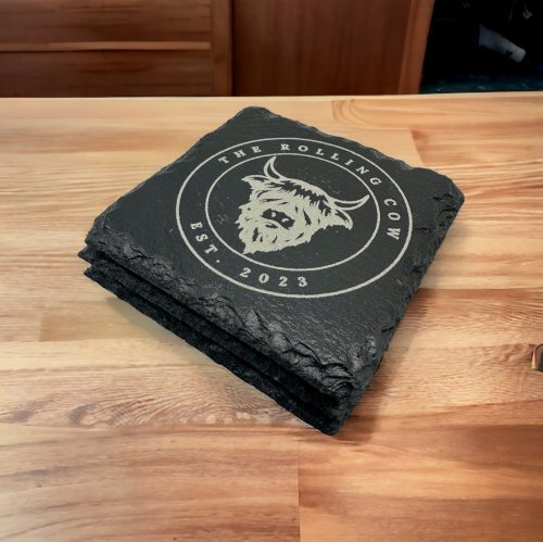 Square Slate Coaster Highland Cow Design